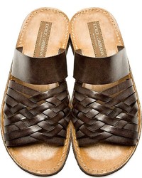 Sandales en cuir marron foncé Dolce & Gabbana