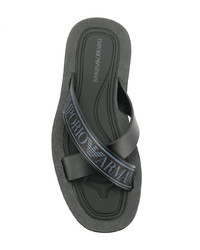 Sandales en cuir noires Emporio Armani