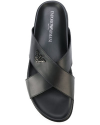 Sandales en cuir noires Emporio Armani