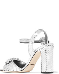 Sandales en cuir ornées argentées Dolce & Gabbana