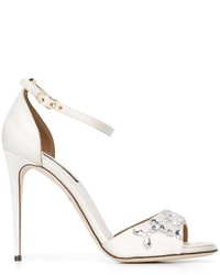 Sandales en cuir ornées blanches Dolce & Gabbana