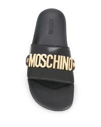Sandales en cuir ornées noir et doré Moschino