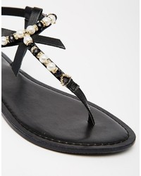 Sandales en cuir ornées noires Asos