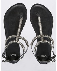 Sandales en cuir ornées noires Asos