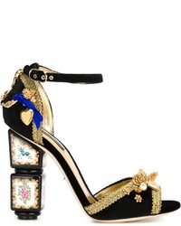 Sandales en cuir ornées noires Dolce & Gabbana