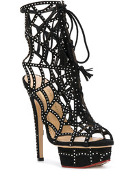 Sandales en cuir ornées noires Charlotte Olympia