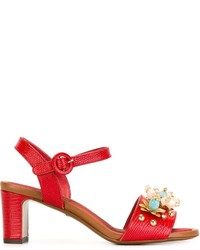 Sandales en cuir ornées rouges Dolce & Gabbana