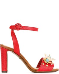 Sandales en cuir ornées rouges Dolce & Gabbana