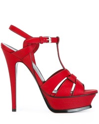Sandales en cuir rouges Saint Laurent