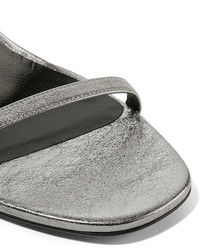 Sandales en cuir texturées argentées Saint Laurent