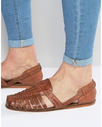 Sandales en cuir tressées marron Asos