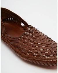 Sandales en cuir tressées marron Asos