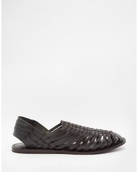 Sandales en cuir tressées noires Asos