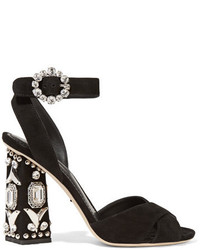 Sandales en daim ornées noires Dolce & Gabbana