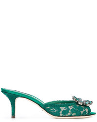 Sandales en dentelle ornées vertes Dolce & Gabbana