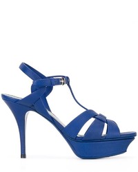 Sandales en satin bleues Saint Laurent