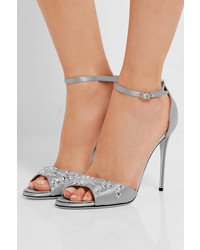 Sandales en satin ornées argentées Dolce & Gabbana