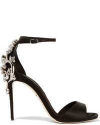Sandales en satin ornées noires Dolce & Gabbana