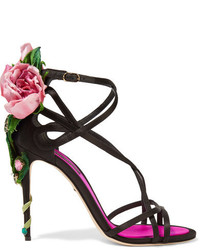 Sandales en satin ornées noires Dolce & Gabbana