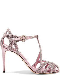 Sandales en satin ornées roses Dolce & Gabbana