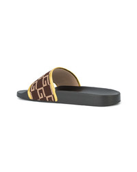 Sandales en toile imprimées marron foncé Gucci
