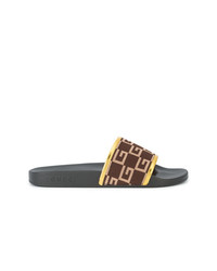 Sandales en toile imprimées marron foncé Gucci