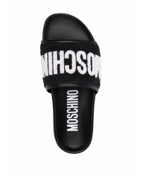 Sandales en toile imprimées noires Moschino