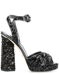 Sandales pailletées noires Dolce & Gabbana