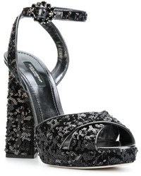 Sandales pailletées noires Dolce & Gabbana