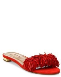 Sandales plates à franges rouges