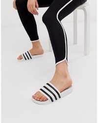 Sandales plates en caoutchouc imprimées blanches adidas Originals