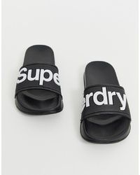 Sandales plates en caoutchouc noires Superdry