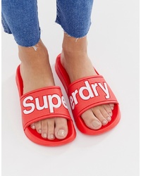 Sandales plates en caoutchouc rouges Superdry