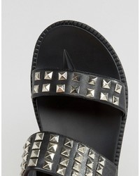 Sandales plates en cuir à clous noires Glamorous