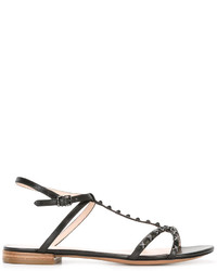 Sandales plates en cuir à clous noires Marc Jacobs