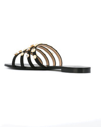 Sandales plates en cuir à clous noires Giuseppe Zanotti Design