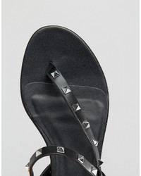 Sandales plates en cuir à clous noires Aldo