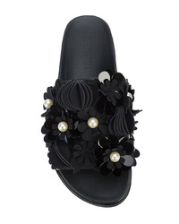 Sandales plates en cuir à fleurs noires Mercedes Castillo