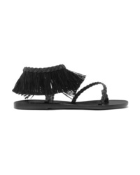 Sandales plates en cuir à franges noires Ancient Greek Sandals