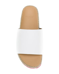 Sandales plates en cuir à rayures horizontales blanches Moncler