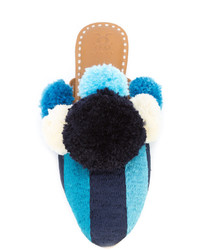 Sandales plates en cuir à rayures horizontales bleu canard Figue