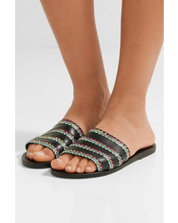 Sandales plates en cuir à rayures horizontales noires Ancient Greek Sandals