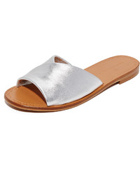 Sandales plates en cuir argentées Diane von Furstenberg