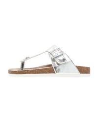 Sandales plates en cuir argentées Only