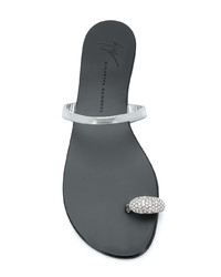 Sandales plates en cuir argentées Giuseppe Zanotti Design