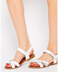 Sandales plates en cuir blanches Asos