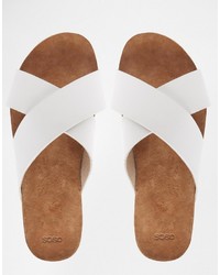 Sandales plates en cuir blanches Asos