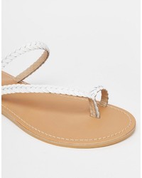 Sandales plates en cuir blanches Asos