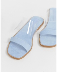 Sandales plates en cuir bleu clair ASOS DESIGN