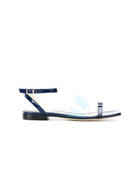 Sandales plates en cuir bleu marine Nicole Saldaña